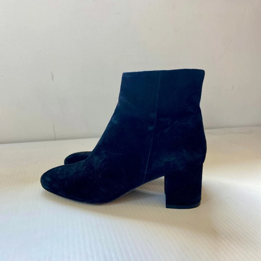 J Crew Hadley Suede Leather Block Heel Ankle Boot Black Womens 8
